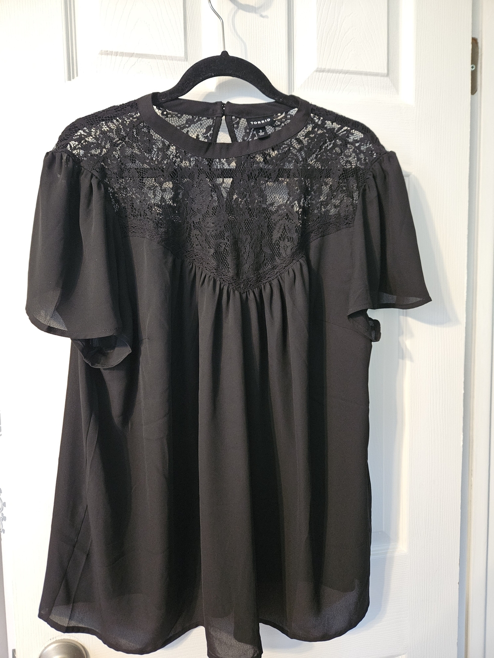 torrid Black Lace Yoke Flutter Sleeve Top